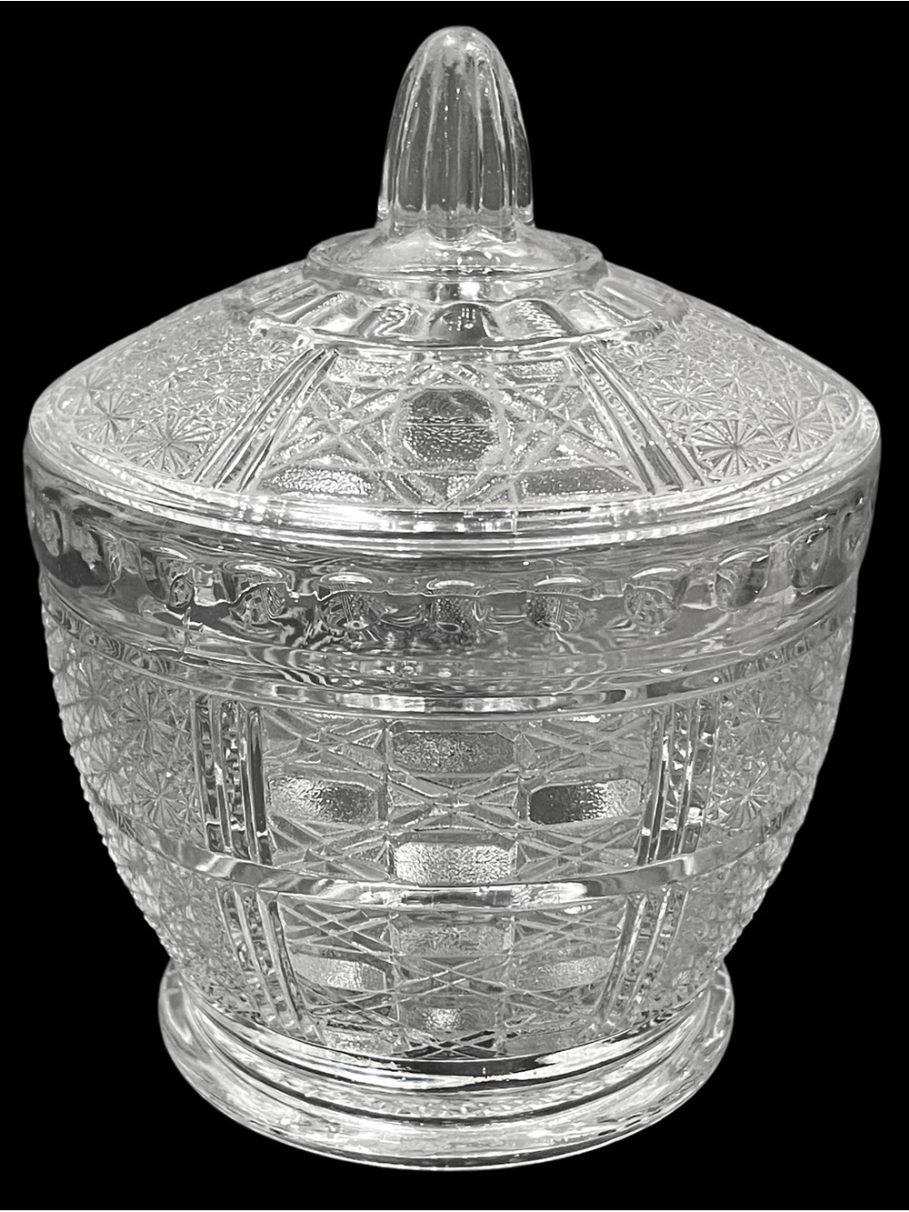 Vintage 1960s KIG Indonesia Glass Daisy and Cane Pattern Clear Sugar Bowl